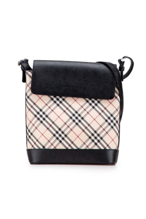 Pre-Owned Burberry Nova Check Shoulder Bag in Beige and Black Canvas Leather for Women