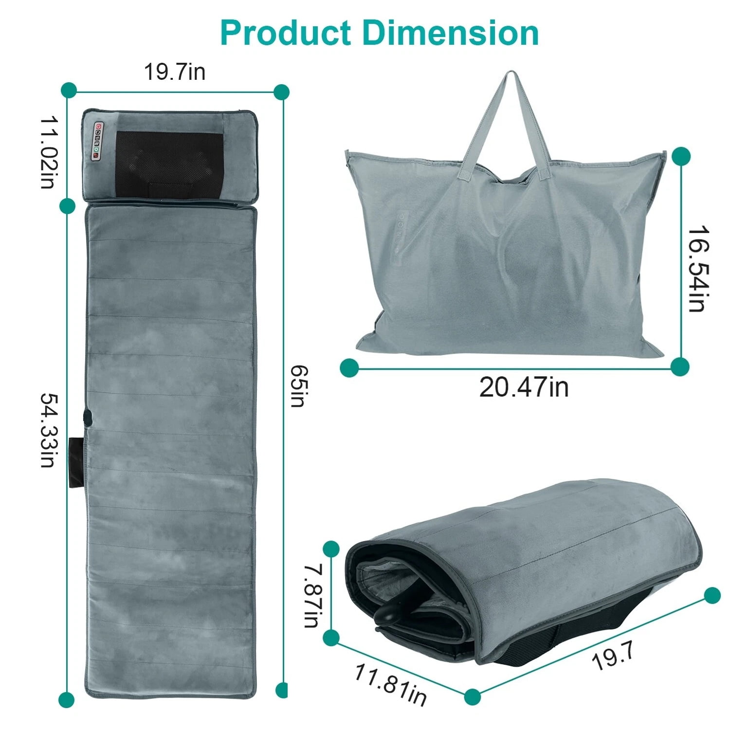 Electric Full Body Massage Mat with Heating, 10 Massage Points & Neck Massager, 9 Modes Adjustable Intensity, Portable Mat for Chair Bed Floor, Home Office Relaxation