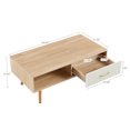 thumbnail image 2 of Hassch Modern Rectangle Coffee Table with Storage Drawer, Solid Wood Legs & MDF Top, 40.9” Living Room Center Table, Easy Assembly, Natural+White, 2 of 7