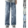 thumbnail image 4 of qucoqp Mens Distressed Baggy Jean Casual Wide Leg Denim Pants Vintage Washed Destroyed Hole Jeans Loose Fitting Trousers, 4 of 4