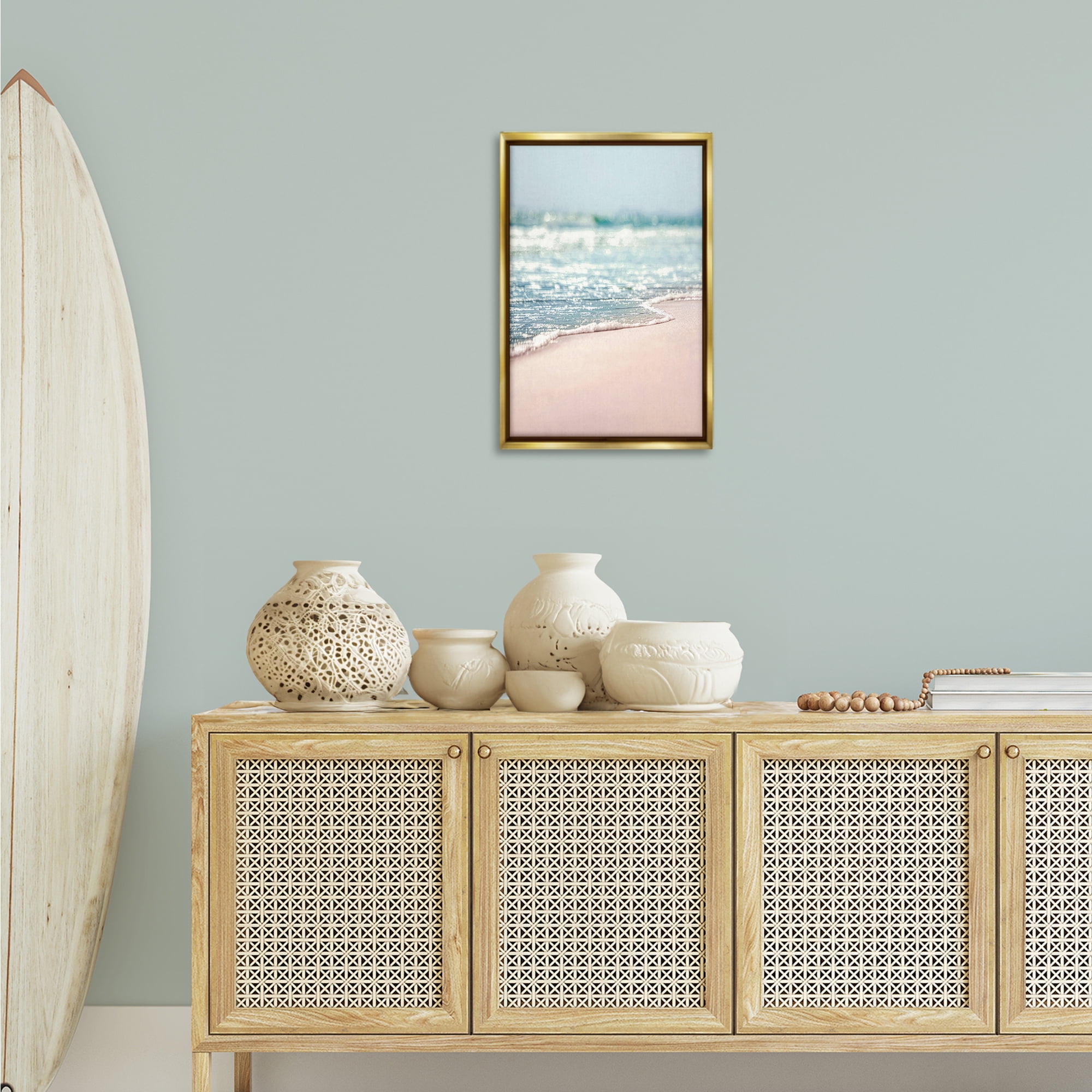 Stupell Industries California Summer Waves Nautical & Beach Photography Gold Floater Framed Canvas Art Print Wall Art, 17 x 25