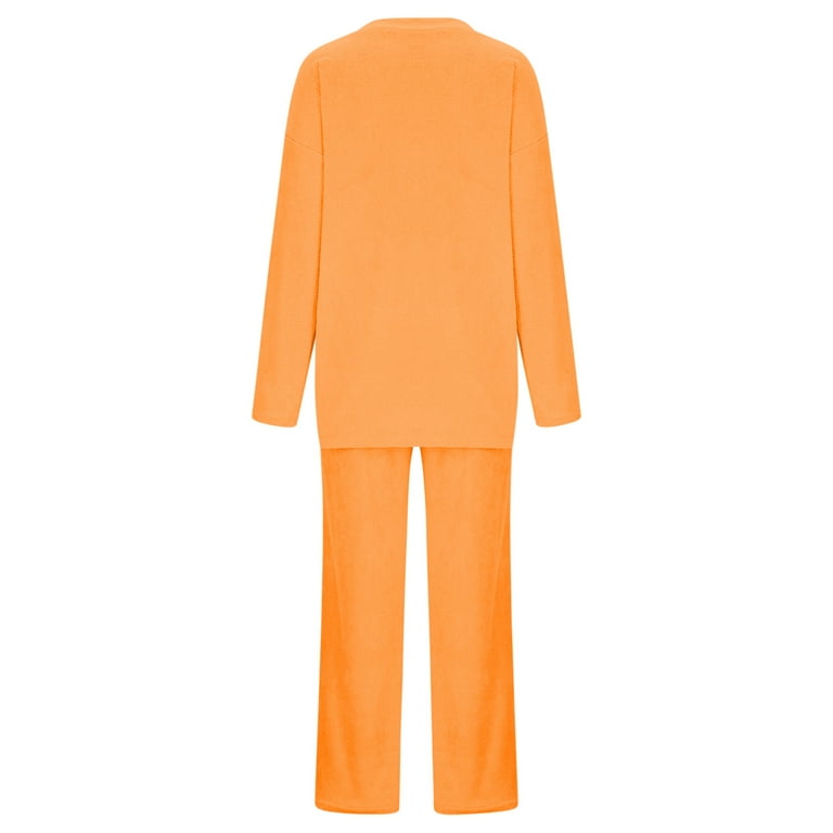 YEAHITCH Stars Above Pajamas Women Valentine's Onesie Pajamas Orange  Pullover Long Sleeve Solid Set