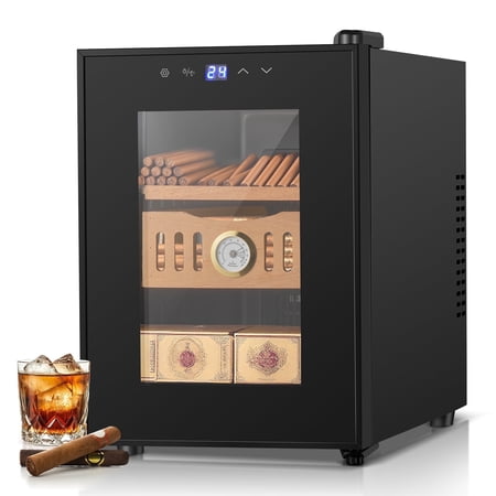 Electric Cigar Humidor for 140 Cigars, 17L Cigar Cabinet with Temperature Control, Spanish Cedar Wood Shelves, Digital Hygrometer, Gift for Men