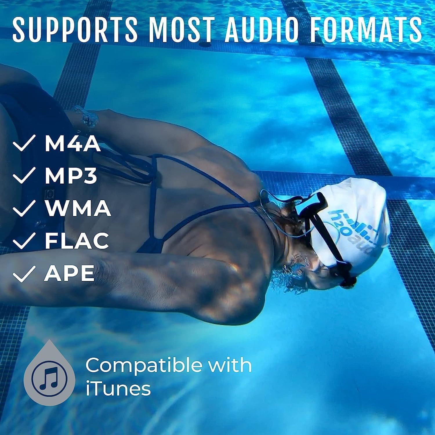 H2O Audio Stream 3 with Short Cord Bone Conduction Headphones – Waterproof MP3 Music Player & Open-Ear Bluetooth Headphones for Swimming – 8GB Memory, IPX8 Rating