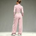 thumbnail image 5 of WULMLEO Athletic Tracksuit for Women Long Sleeve Quarter Zip Cropped Top And Wide Leg Pants With Pockets Pink XL, 5 of 7