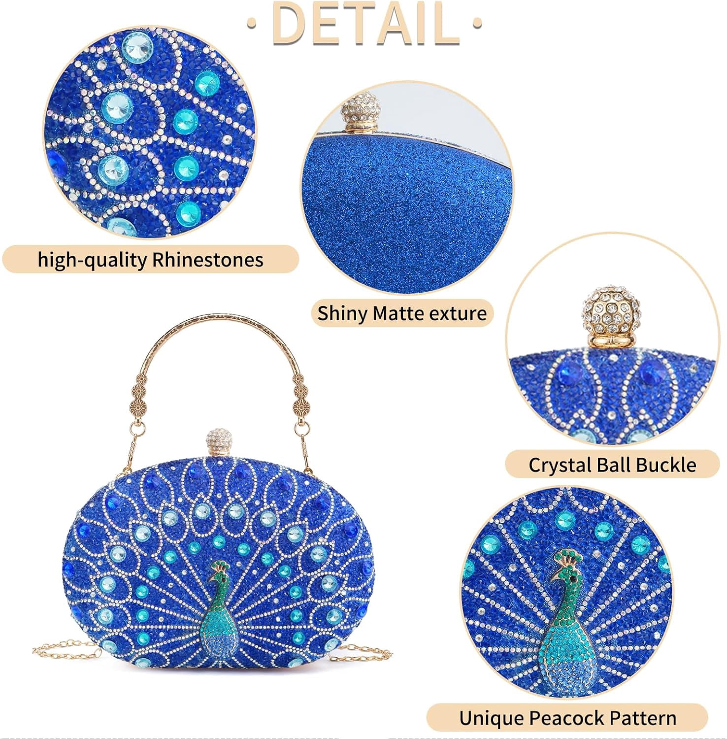 Womens Vintage Beaded Rhinestone Peacock Clutch Purse Handmade Crossbody Bag Evening Handbag For Wedding Party Prom