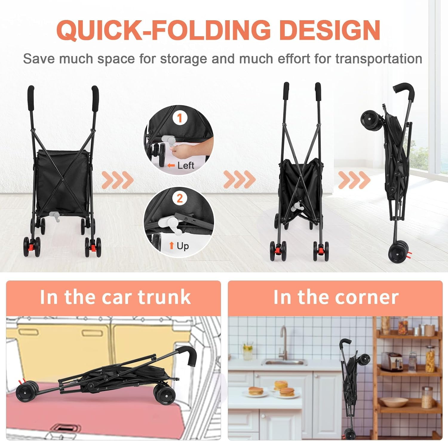 Dog Strollers, Shopping Cart, Collapsible Folding Utility Wagons Carts Heavy Duty, The Original Patented, 60lbs Capacity, Minimalist for Cats Pets Outdoor Camping Shopping Sports Garden (Black)