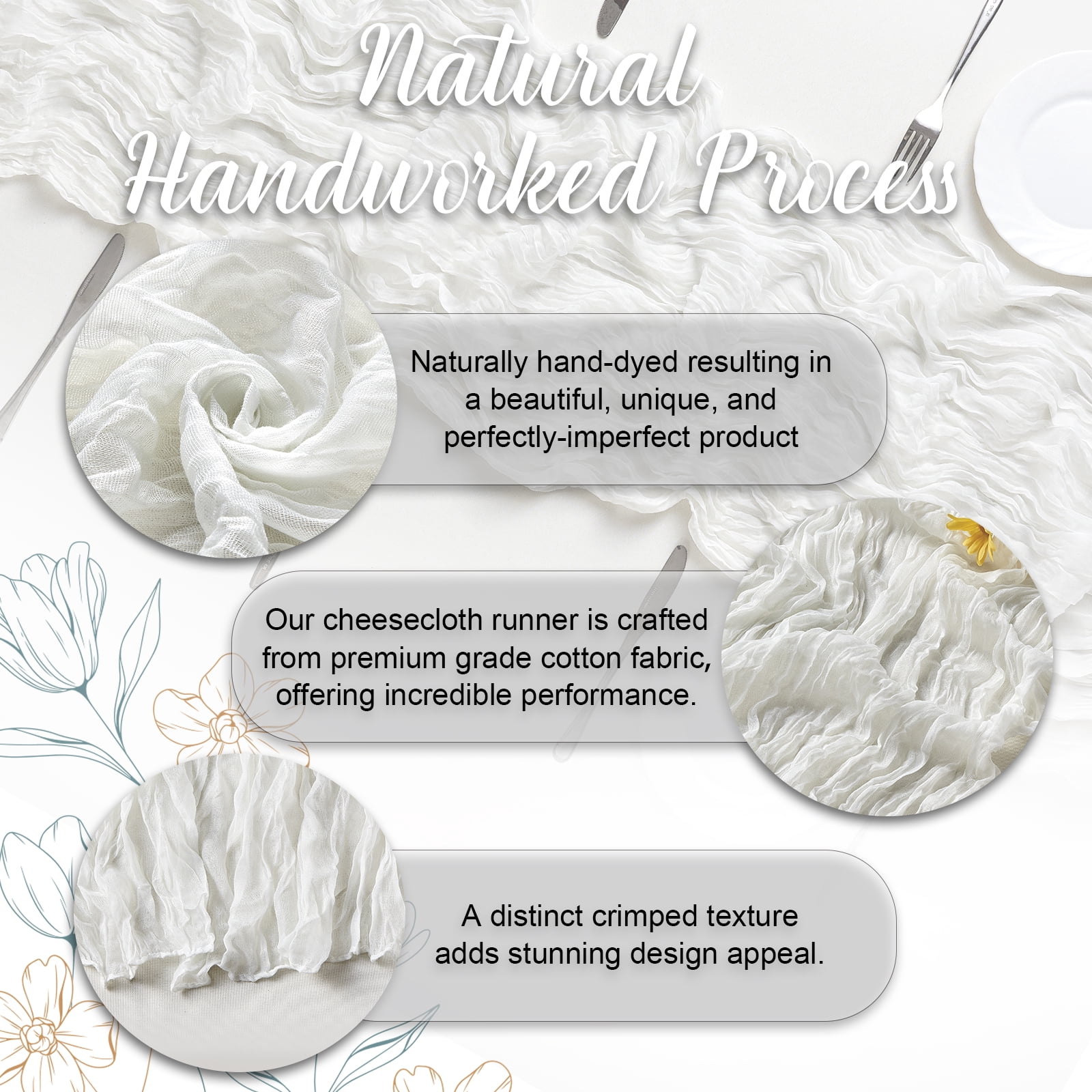 SUNTQ 4 pack Cheesecloth Table Runners,10FT Gauze Boho Cheese Cloth Table Runner for Wedding, Bridal Shower, Rustic Sheer Runner for Fall Thanksgiving Christmas Table Decoration,White