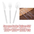 thumbnail image 1 of Utensilios de servicio de plástico desechables de 300 piezas, reutilizables para bodas BLESIY Cubiertos Cucharas Tenedores Transparentes, 1 of 8