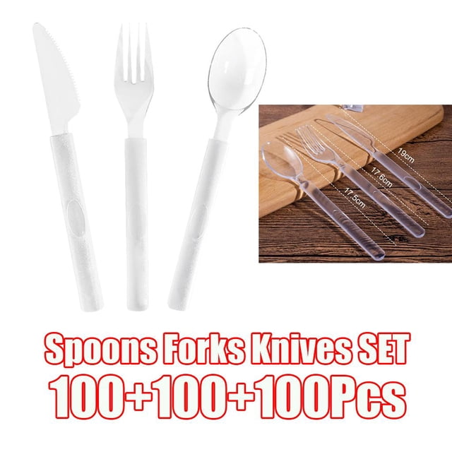 Utensilios de servicio de plástico desechables de 300 piezas, reutilizables para bodas BLESIY Cubiertos Cucharas Tenedores Transparentes