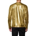 thumbnail image 3 of INSPIRE CHIC Men's T-Shirts Round Neck Long Sleeve Shiny Top XL Golden, 3 of 7