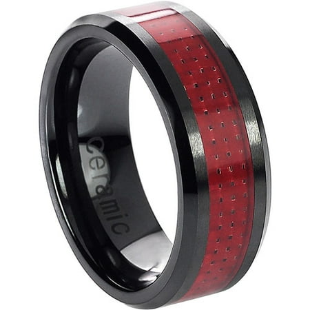 Daxx Men's Ceramic Red Carbon Inlay Ring