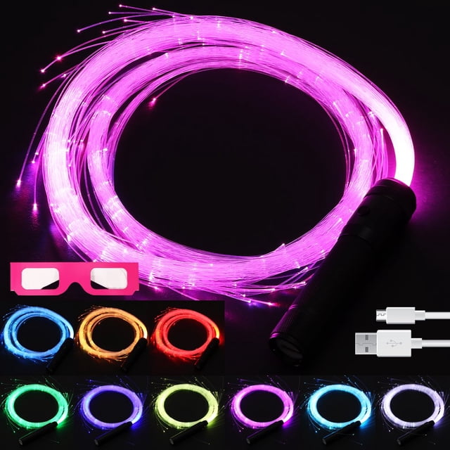 Reusable LED Fiber Optic Whip USB Rechargeable Dance Whip Toys 10 Colors 36 Light Effect for Dancing Parties Light Shows Music Festivals
