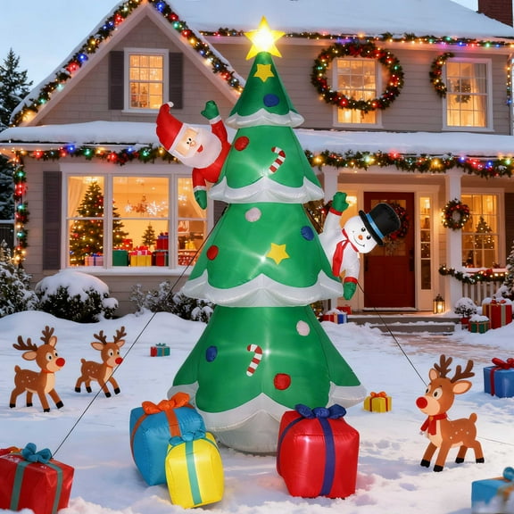 Ktaxon 8ft Inflatable Christmas Tree Decoration LED with Santa Claus,Snowman,Boxes Blow Up Yard Decoration
