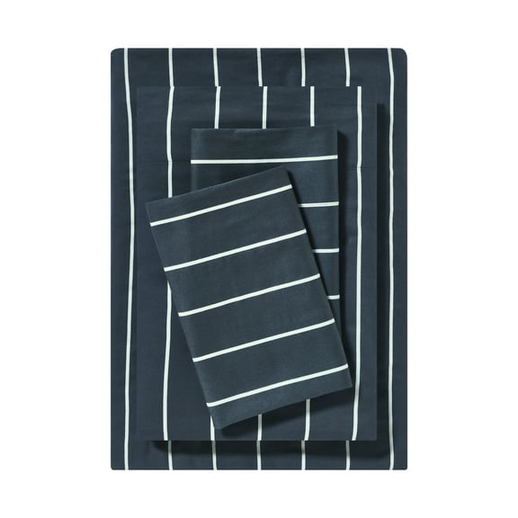 Mainstays 4-Piece 220 Thread Count Grey Stripe 100% Peached Cotton Dreamy Soft Bed Sheet Set, Queen