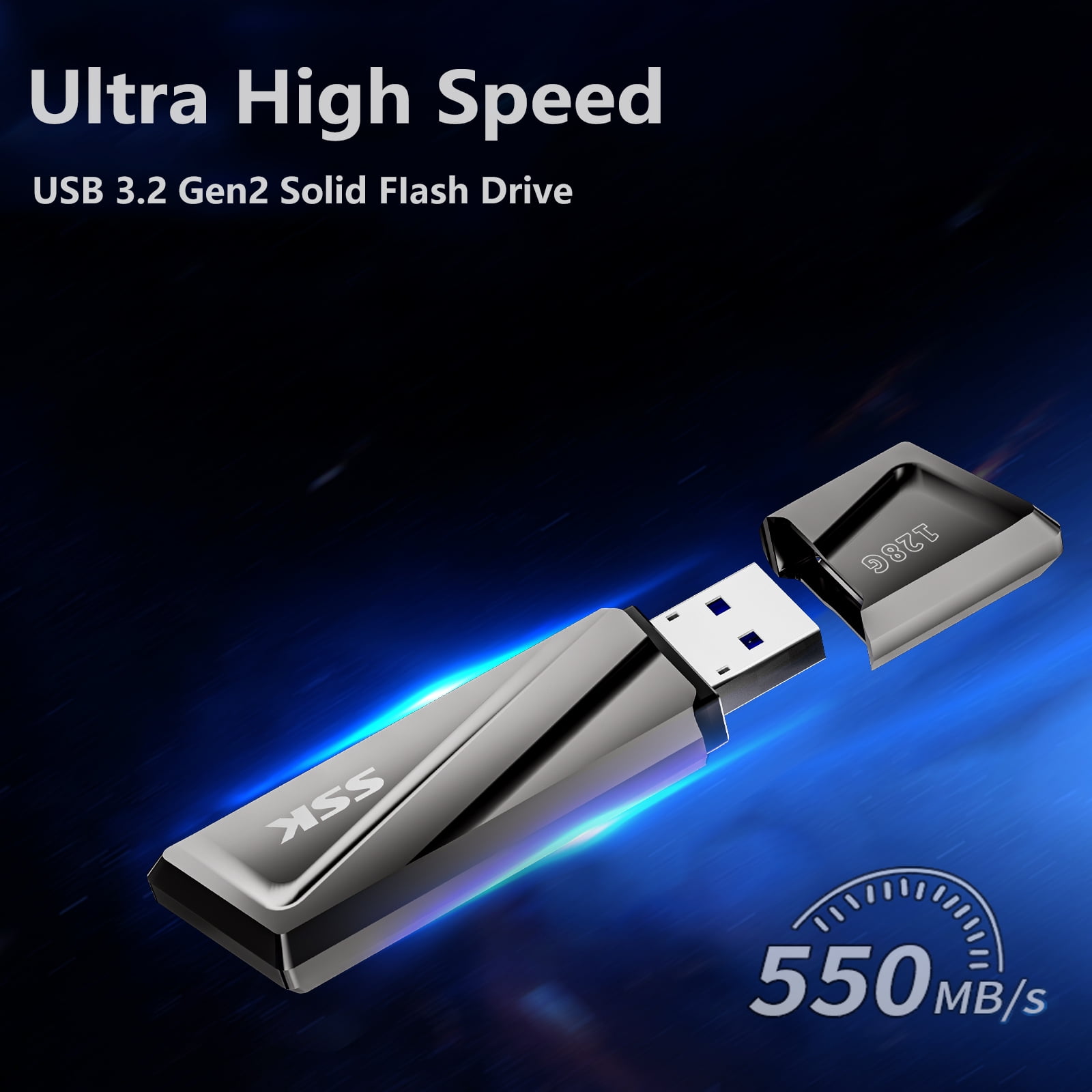 SSK 256GB USB SSD Solid State Flash Drive 550MB/s Super-Fast Transfer Speed  USB 3.2 Gen2 Thumb(Jump) Drive Memory Stick + USB C Adapter for Type-c  Smartphone, Laptop, MacBook/Pro/Air and More 