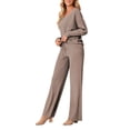 thumbnail image 3 of Women 2 Piece Outfits One Shoulder Knit Sweater Pullovers Wide Leg Pants Sets Sweatsuit Tracksuit Khaki S, 3 of 9