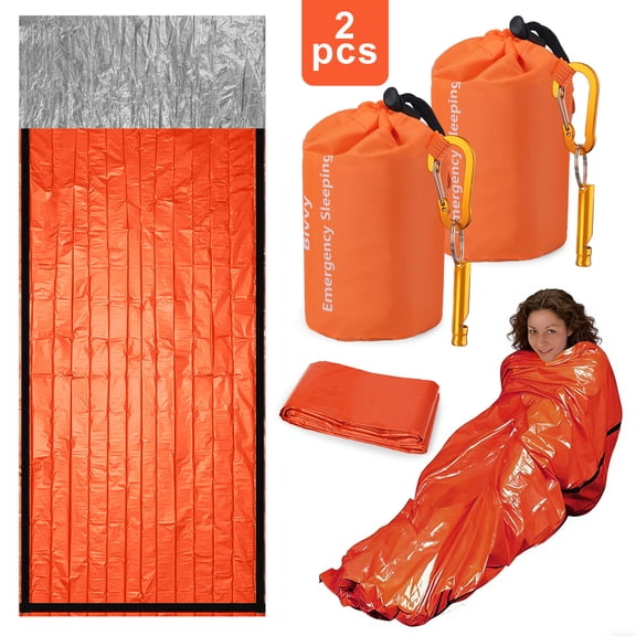 2pcs Emergency Sleeping Bags, EEEkit Waterproof Lightweight Survival Shelter Blanket Portable Survival Thermal Bivy Sack for Camping Hiking