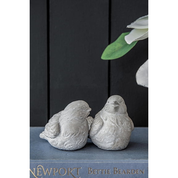 Set of 2, 5x3.5x5" Skye Sparrow Bird Decor Accents - Vintage Antique Gray Cement Figurines for Home Decor (Shelf/Tabletop Farmhouse & Rustic Interior Accessories)