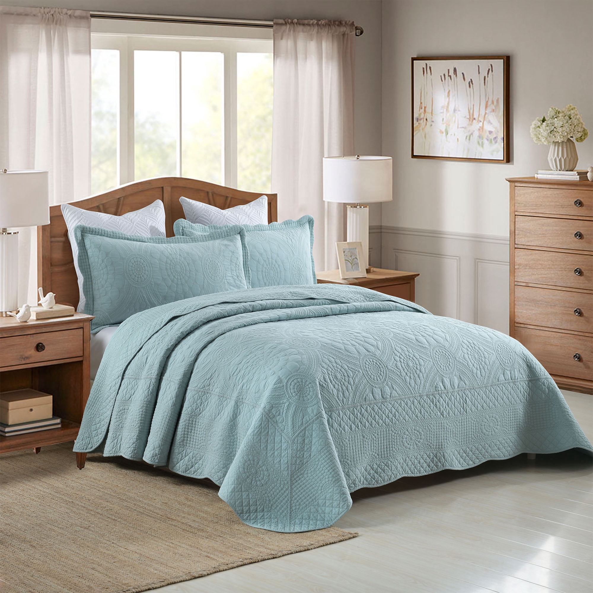 MarCielo 3-Pieces Angel Blue Quilt Coverlet Bedding Sets, King