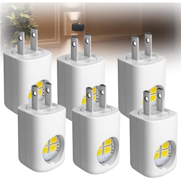 LED Wall Socket Night Light, 360° Adjustable, 5000K Mini Daylight Ambient Lighting, Automatic Detection with Dusk to Dawn Sensor, for Bedroom Stairs Hallway(White(6pcs))