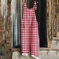 thumbnail image 2 of Feancey Boho Rompers for Women 2025 Summer Linen Plaid Jumpsuits Beach Casual Loose Fit Bib Overalls Adjustable Strap Sleeveless Romper with Pockets Red 3XL, 2 of 6