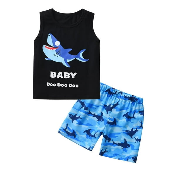 Toddler Infant Baby Boy Clothes Set Sleeveless Shirt Shorts Summer Outfits Black 12-18 Months