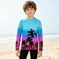 thumbnail image 2 of lnmuld Unisex Kids Raglan Long Sleeve Sun Protection Top Palm Tree Gradient UV Rash Guard Swim Shirt for Boys Girls Light Blue,5-6 Years, 2 of 5