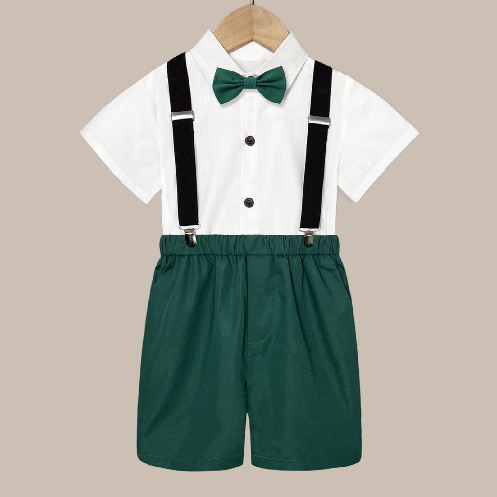 TJAZFJPA Baby Clothes Boy Newborn Set Kids Boys Summer British Style Short Sleeved Shirt Suspenders Shorts Bow Tie 4Pc Children Performance Suit Baby Boys' Clothing Sets Formal