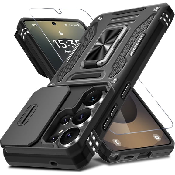 Case for Samsung Galaxy S26 Ultra 6.9-Inch with Slide Camera Cover Screen Protector(1 Pack), Rotated Ring Kickstand Military Grade Shockproof Protective Cover-Black