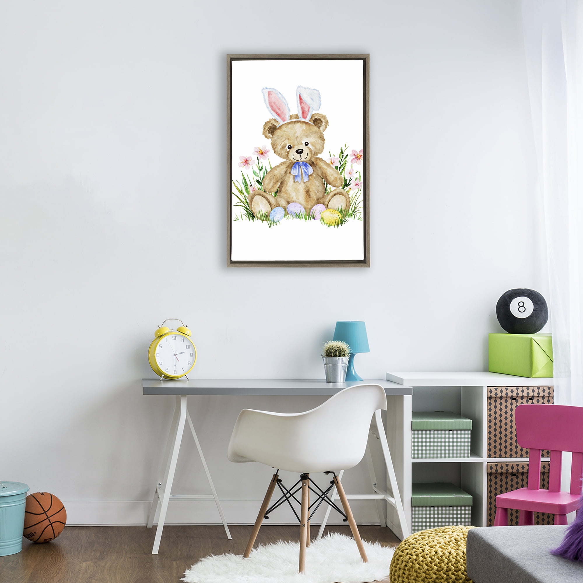 Springy Easter Teddy Bear Brown Framed Floater Canvas Wall Art, design by Amy Hall