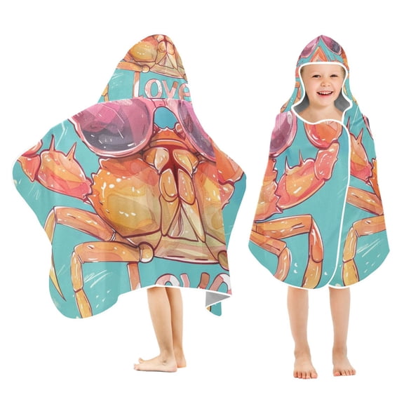 Crab Love Summer Kids Hooded Beach Towel Baby Bath Poncho Towels with Hood Absorbent 50"x23.5" for Pool Swimming