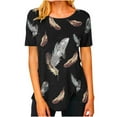 thumbnail image 2 of zanvin Hauts d'Été pour Femmes Mode Décontractée Col Rond Blouse à Imprimé Manches Courtes T-Shirt à Boutons Latéraux, Noir, 2 of 4