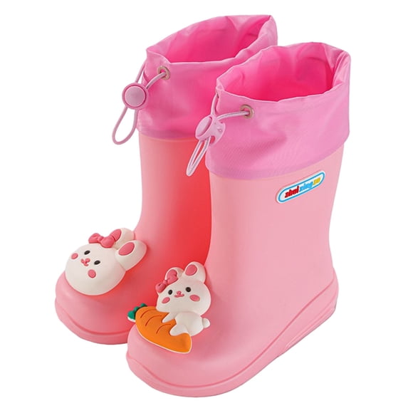Rain Boots Toddler Boy Cute Cartoon Printed Waterproof Toddler Shoes with an Elastic Boot Collar Toddler Deck Boots for Girls