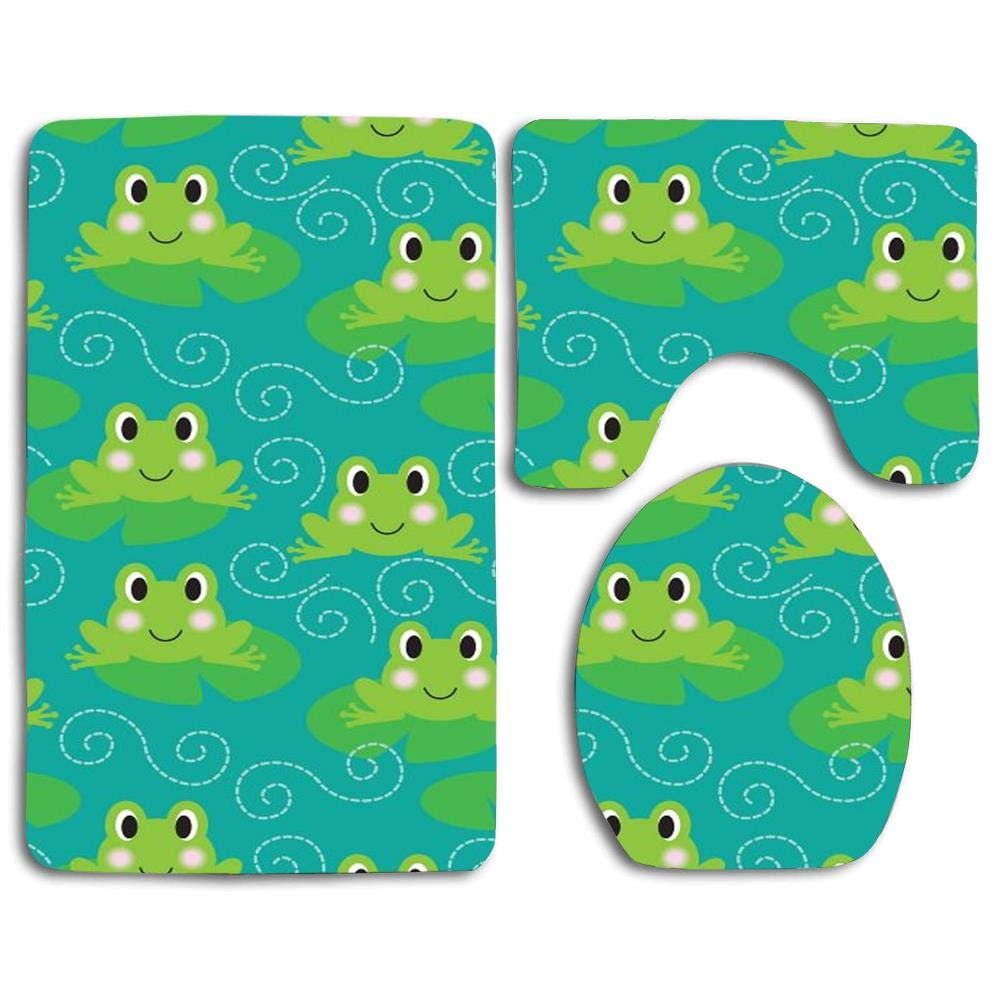 GOHAO Lovely Blush Frogs 3 Piece Bathroom Rugs Set Bath Rug Contour Mat