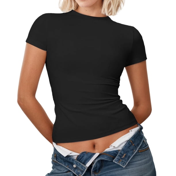 Camiseta deportiva de compresión para mujer: ajustada, de secado rápido, mangas raglán, nailon y spandex, tallas S-XL, para yoga/gimnasio/correr.