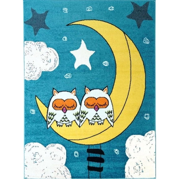 Ladole Rugs Adorable Cute Durable Soft Modern Moda Collection Kids Area Rug Carpet with Sky Theme and Owls in Blue, 3'9" x 5'2" (115cm x 160cm)