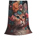 thumbnail image 2 of Fotbe Flower Crown Cat Manta de Franela Acolchonada con Estampado, Súper Suave y Esponjosa, Extra Grande para Sofá, Cama, Uso Todo el Año-50"x40", 2 of 7