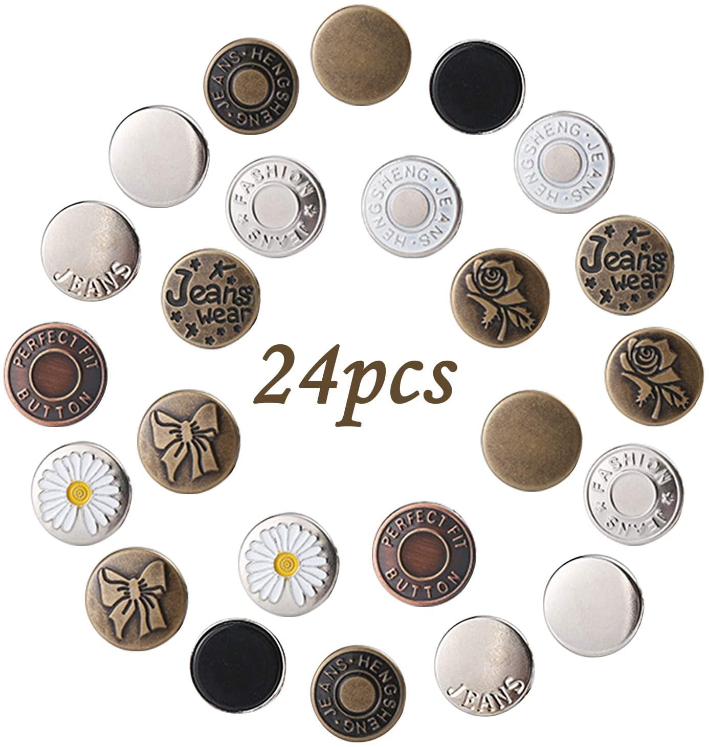 Button Pins for Jeans, MSDADA 24 Pcs Perfect Fit Jean Button Pins