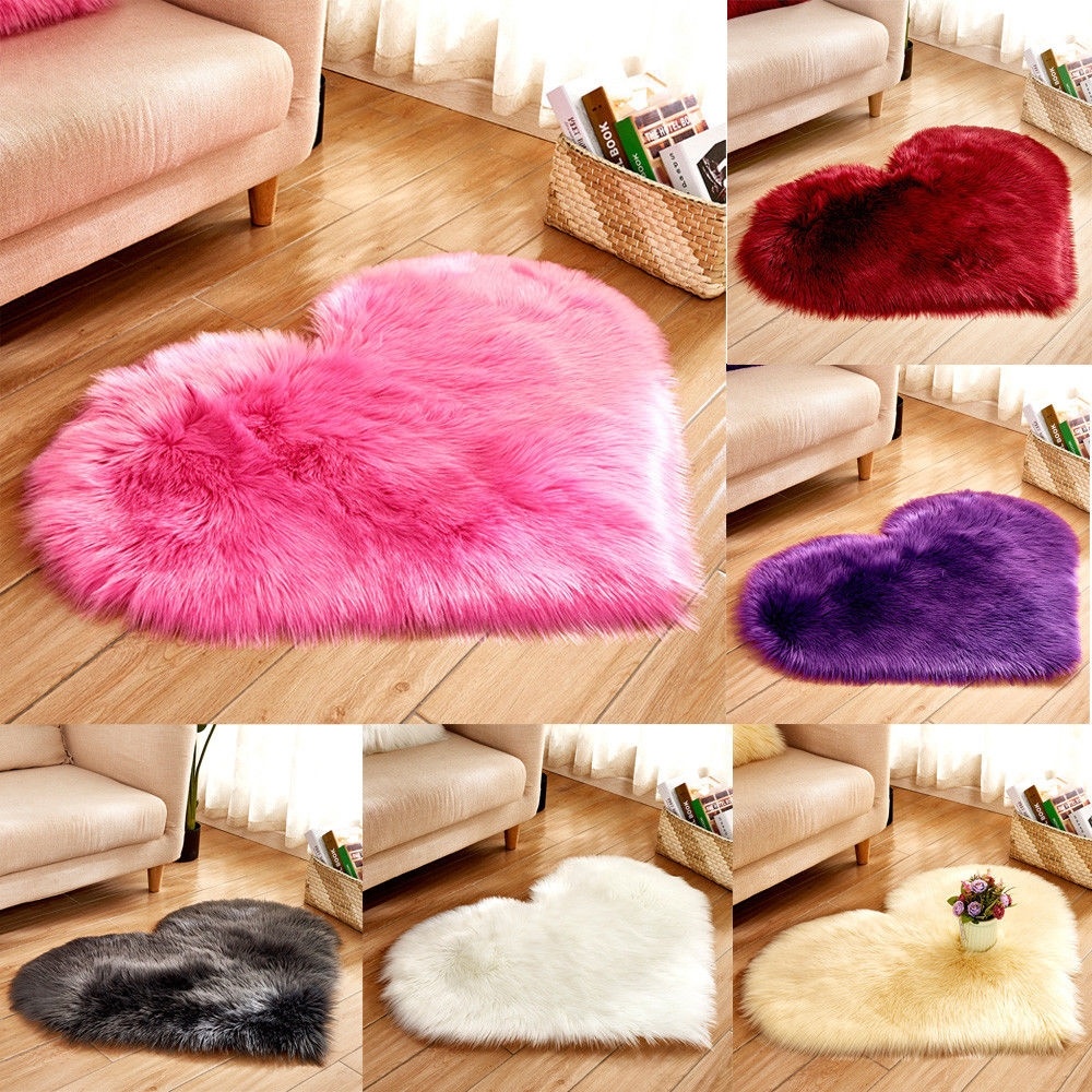 Heart Shaped Shaggy Faux Fur Fluffy Rug Hairy Carpet Floor Mat Home