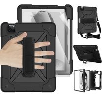 Dteck iPad Air 4 Case 10.9 Inch 2020 iPad Air 4th Generation Case with Screen Protector, Heavy Duty Rugged Shockproof Case with Kickstand 360 Rotating Hand Strap Shoulder Strap, Black