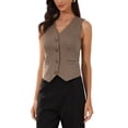 thumbnail image 4 of INSPIRE CHIC Women's Vest V Neck Sleeveless Button Down Striped Trendy Waistcoat Casual Outfits XS Coffee, 4 of 6