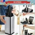 thumbnail image 2 of Universal Knife Block, Stainless-Steel Modern Rectangular Design with Scissors-Slot, Knife Holder Counter-top Storage, Holds 10 8”-Blade Knives, 2 of 7