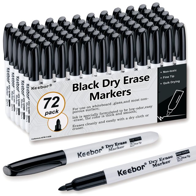 Rotuladores de borrado en seco Keebor Fine Tip Bold Black, paquete de 72