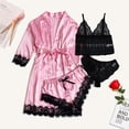 thumbnail image 1 of Ropa de dormir para mujer, 4 Uds., conjunto de pijama de satén con ribete de encaje Floral con bata, Pijamas de seda sintética Sexy, conjuntos de bata, ropa informal para el hogar, ropa de dormir xuanjing  unisex, 1 of 2