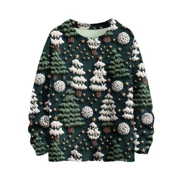 Women's Long Sleeve Christmas Pullover 3 D Christmas Printed Pullover Sweatshirt