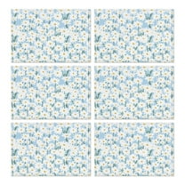 Boho Daisy Floral Yellow Placemats Set of 6, 12x18 Inch Vintage Linen Table Mats, Washable Retro Cute Daisy Print Wildflower Artistic Dining Decor for Kitchen and Dining