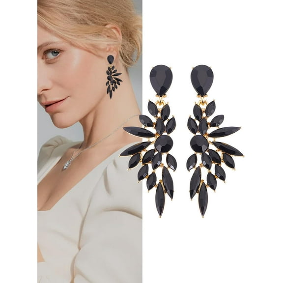 Black Rhinestone Statement Earrings Cluster Vintage Teardrop Statement Earrings Teardrop Chandelier Earring Jewelry Gifts for Women Parties Weddings and Daily Wear Black
