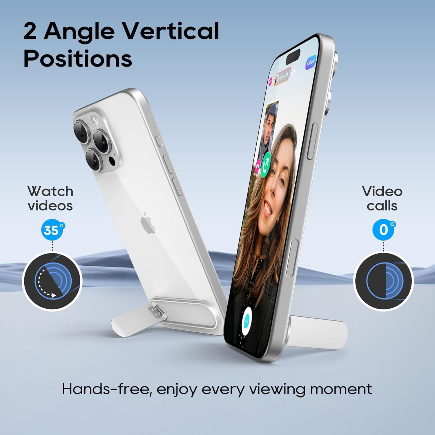 NEOYFC fo 2 Pack Phone Kickstand, Horizontal and 2 Angle Adjustable Vertical Phone Stand, Folding Phone Holder Stand Compatible with iPhone, and All Cellphones (Silver & Silver)