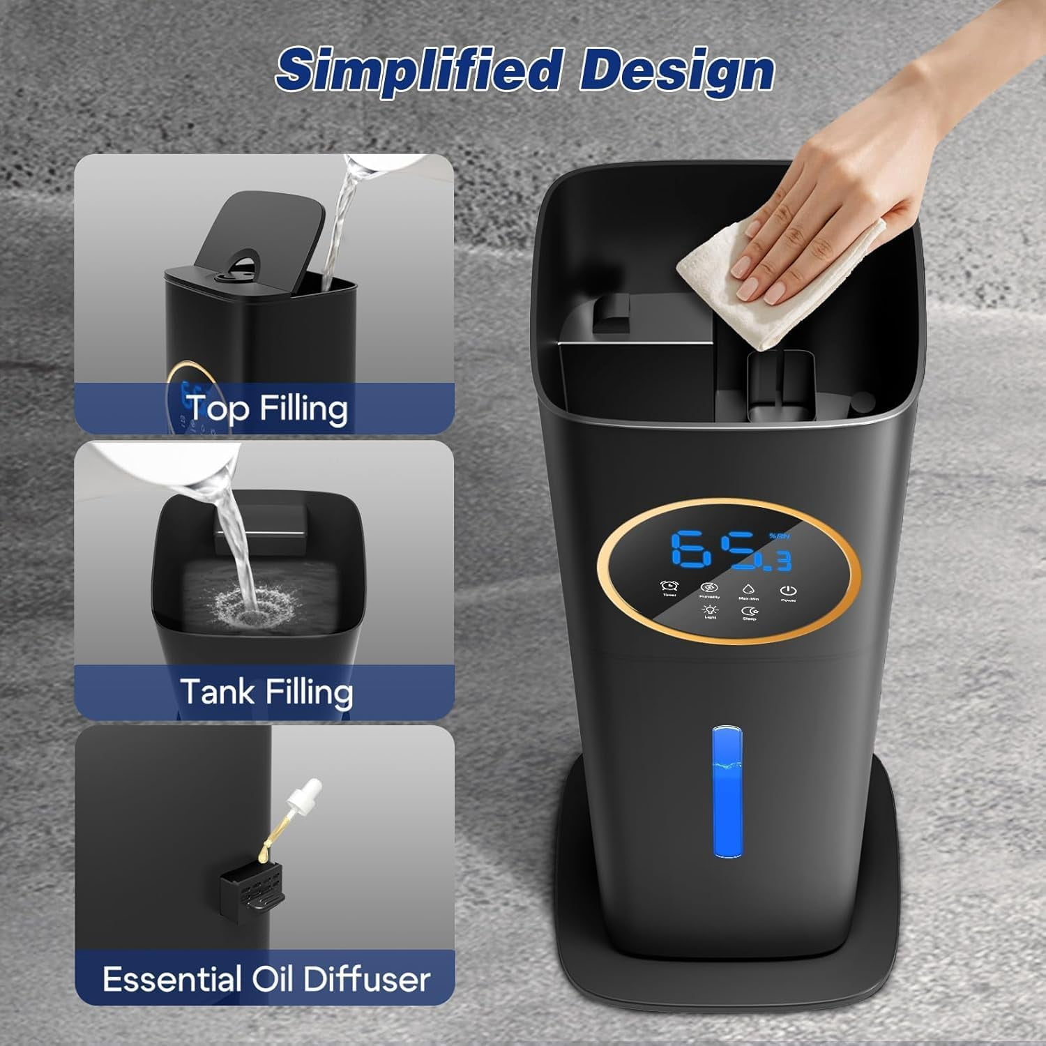 Humidifiers for Bedroom, 2.1Gal/8L Cool Mist Humidifiers for Home, Large Room with Essential Oil Diffuser(Black)